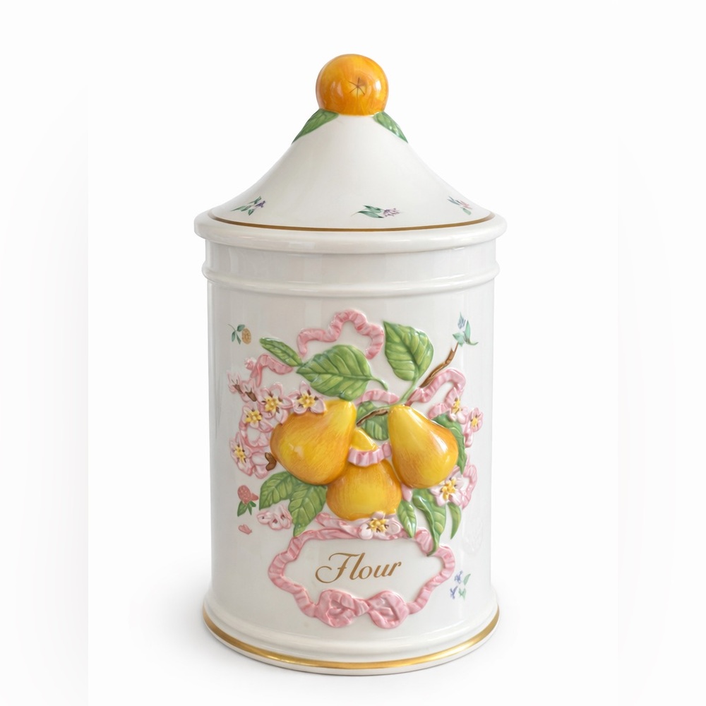 Vintage Le Cordon Bleu Franklin Mint Flour Canister Raised Pear Ceramic 1989